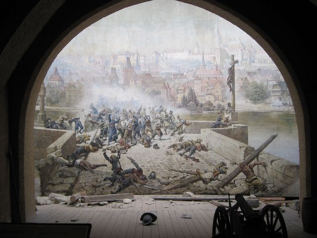 dioramatický obraz "Bitva se Švédy na Karlově mostě v roce 1648"