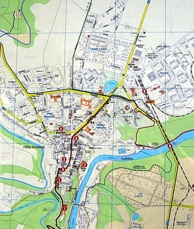 plánek centra města Bechyně