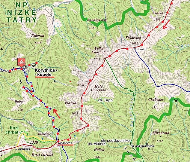 po ČTZ ze Skalky na Košarisko, Veľkou Chochuľu a Prašivou, z ní sestup do Hiadeľského sedla a po MTZ do Korytnice 5.7.2017 - 2. část trasy